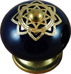 Navy Blue Ceramic Ball Cabinet Knob (Brass Filigree)