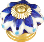 Blue Flower Ceramic Fluted Cabinet Knob